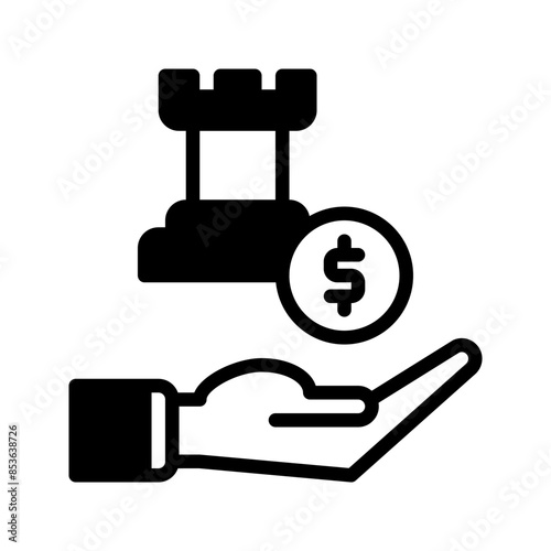 startegy coin and hand icon outline black style. Business and finance icons