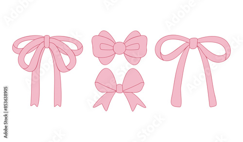 Set of Pink Bow and Ribbon Vector Illustration. Coquette, Feminine, and Trendy in Outline style
