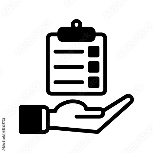 clipboard and hand icon outline black style. Business and finance icons