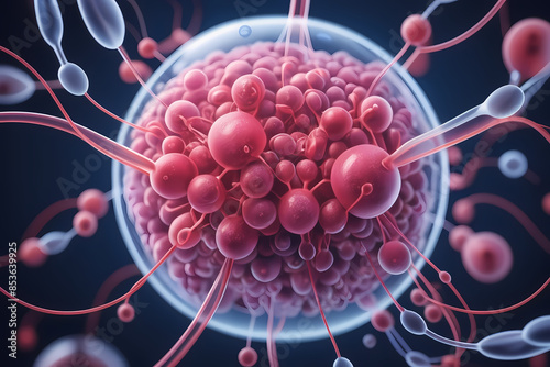 A detailed microscopic view of cells, ideal for illustrating viruses and bacteria. This medical and healthcare illustration is perfect for pharmaceutical and medical device marketing