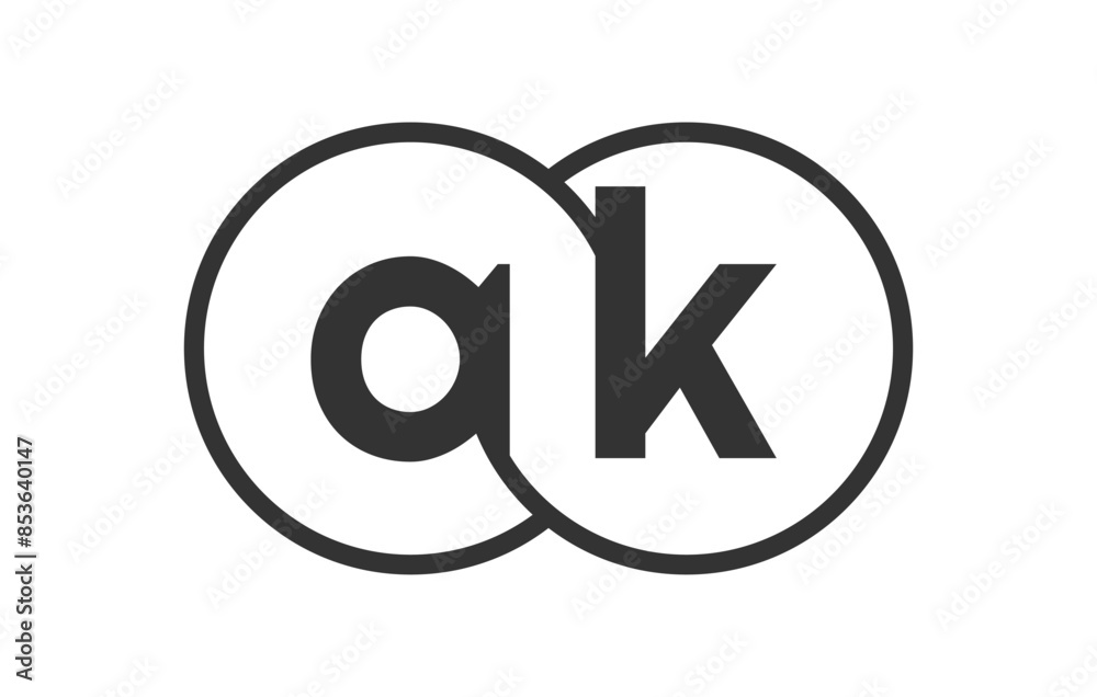 AK business company emblem with outline rounds and letters a k. Logo template of two merged circles for brand identity, logotype. Vector Infinity symbol AK business company emblem with outline rounds and letters a k. Logo template of two merged circles for brand identity, logotype. Vector Infinity symbol