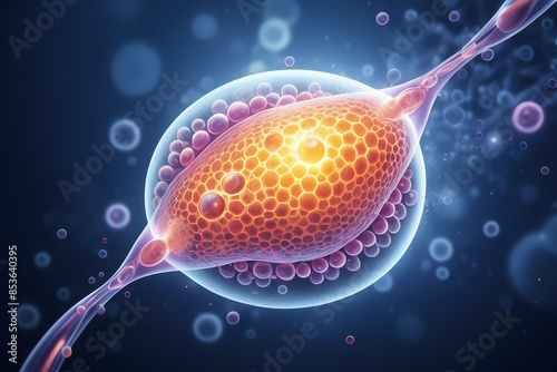 A detailed microscopic view of cells, ideal for illustrating viruses and bacteria. This medical and healthcare illustration is perfect for pharmaceutical and medical device marketing