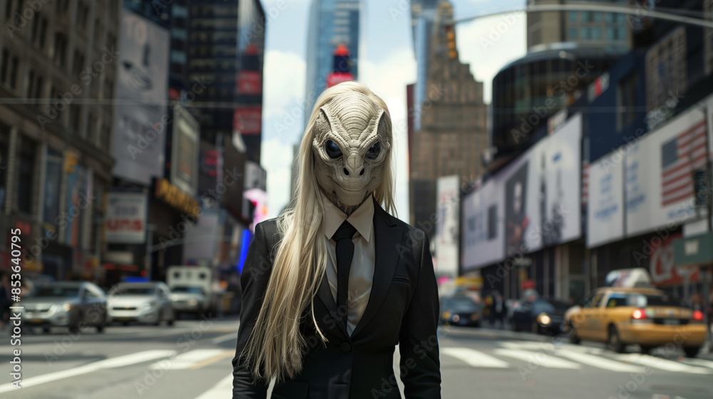 Fototapeta premium Hybrid woman between human and reptilian race, dressed in a business suit