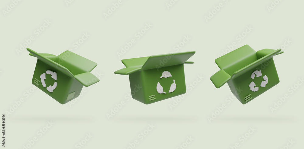 Reduce, reuse, recycle symbol in the 3d. green box An ecological system ...