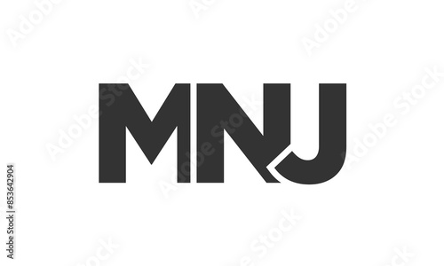 MNJ logo design template with strong and modern bold text. Initial based vector logotype featuring simple and minimal typography. Trendy company identity.