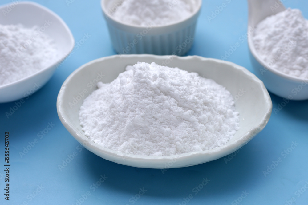 Bowl of baking soda, Sodium bicarbonate powder Bowl of baking soda, Sodium bicarbonate powder