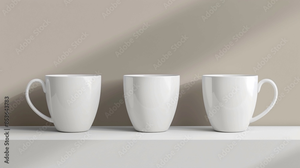 Minimalist White Ceramic Mugs on Neutral Background for Modern Kitchenware Concept. Generative AI Minimalist White Ceramic Mugs on Neutral Background for Modern Kitchenware Concept. Generative AI