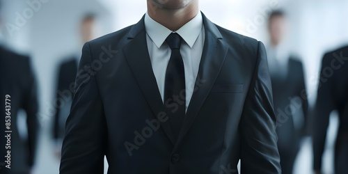 Seriousness of professional bodyguards in business suits protecting a client. Concept Security, Professionalism, Bodyguards, Business Suit, Protection photo