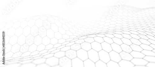 Abstract gradient wave of points and lines. Hexagon cyber structure. Big data stream. Futuristic illustration. 3d rendering