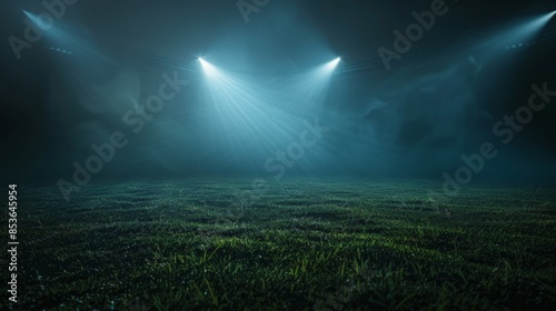 Illuminated Empty Stadium Field at Night, Generative AI