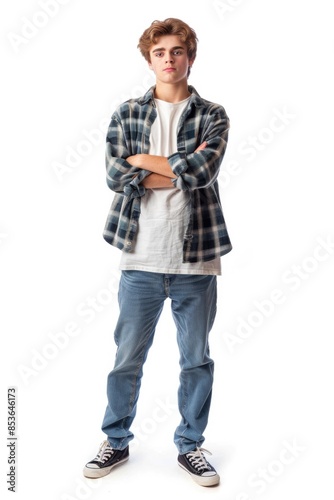 Standing Young Man in Casual Attire Against White Background. Full Length Portrait of a Photogenic Guy
