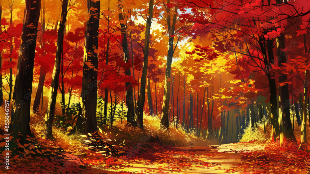 Fototapeta premium illustration art forest of autumn style art anime