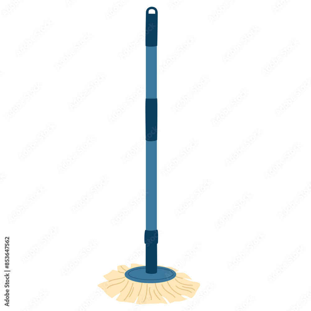 Clean floor mop with stick handle. Cleaning tool, washing rag, dust wiper, brush on pole. Housework, housecleaning item icon. Flat graphic vector illustration isolated on white background Clean floor mop with stick handle. Cleaning tool, washing rag, dust wiper, brush on pole. Housework, housecleaning item icon. Flat graphic vector illustration isolated on white background