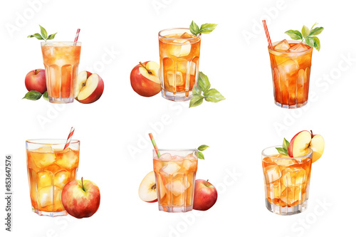 apple juice Collection Bundle Set Isolated on a Transparent Background
