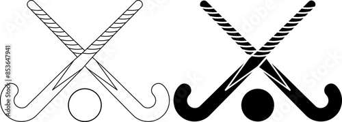 Field hockey crossed sticks icon set isolated on white background