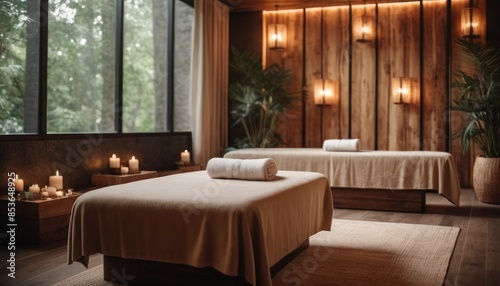 Wallpaper Mural A luxurious spa retreat with a warm pool, ambient lighting, candles, and plush seating, creating a serene and relaxing atmosphere for unwinding and rejuvenation Torontodigital.ca