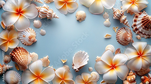 top view of sea shell on summer background with copy space © Vlad Kapusta