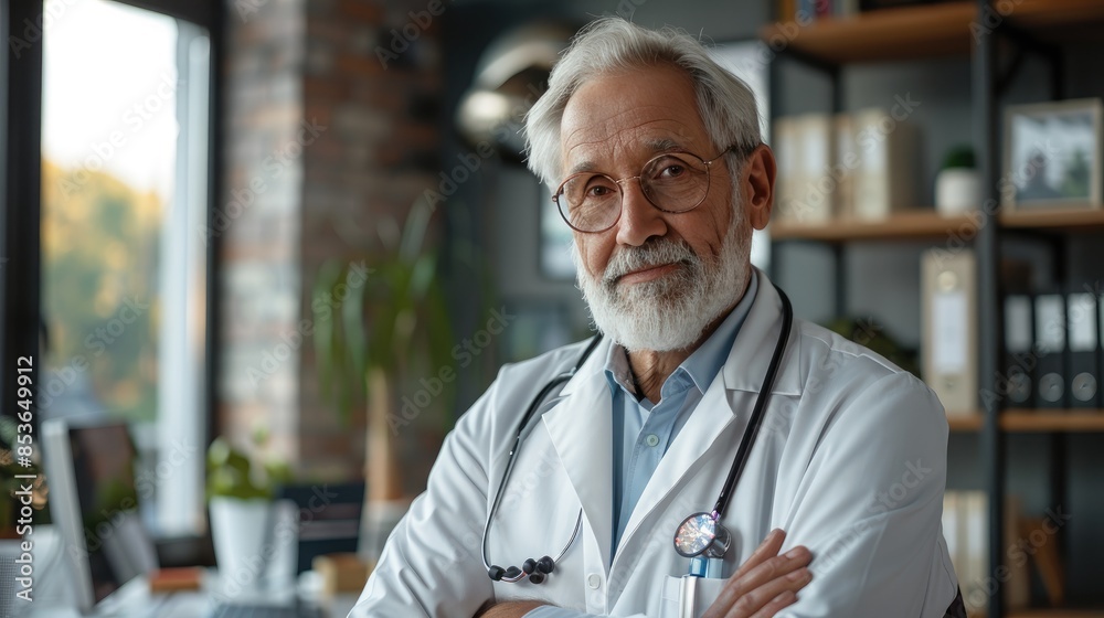 Experienced senior doctor in a modern office, displaying confidence and expertise in a healthcare setting. Experienced senior doctor in a modern office, displaying confidence and expertise in a healthcare setting.