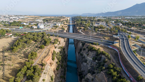 Tableau sur toile Beautiful and amazing Corinth Canal from sky by Drone