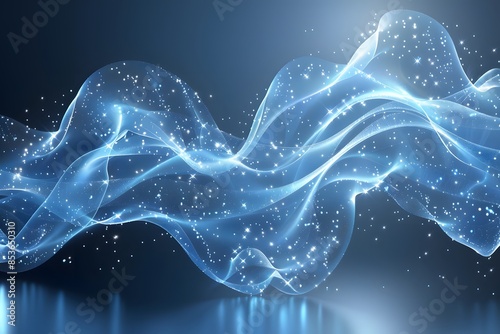 Abstract Blue Wave with Sparkling Lights for Design, Backgrounds, Digital Art Projects
