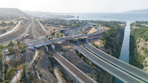 Beautiful and amazing Corinth Canal from sky by Drone photo