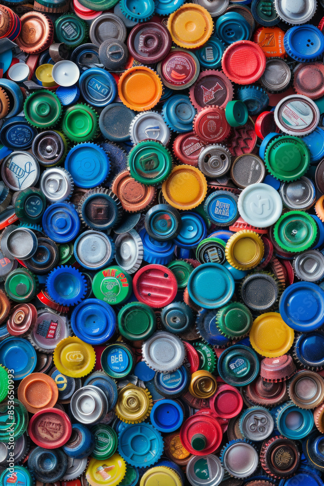 A chaotic collection of colorful bottle caps, densely arranged to fill the entire frame. The caps feature various brands and colors, creating a playful and industrial background A chaotic collection of colorful bottle caps, densely arranged to fill the entire frame. The caps feature various brands and colors, creating a playful and industrial background