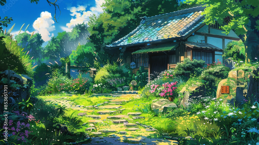 illustration art garden at summer style art anime illustration art garden at summer style art anime