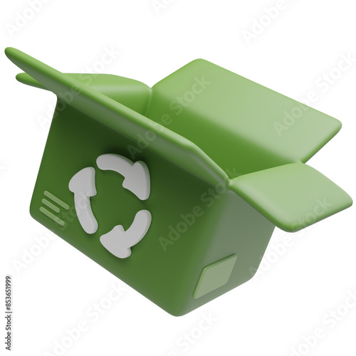 Recycling sign idea on green cardboard box An ecological system for recycling and reusing Ecological waste management and a sustainable and economical way of life 3D recycling symbol