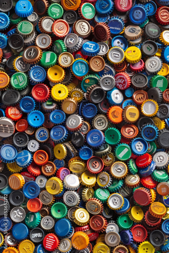 A chaotic collection of colorful bottle caps, densely arranged to fill the entire frame. The caps feature various brands and colors, creating a playful and industrial background A chaotic collection of colorful bottle caps, densely arranged to fill the entire frame. The caps feature various brands and colors, creating a playful and industrial background
