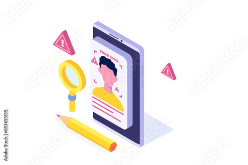 Deepfake, Deep face technology concept. Isometric Vector illustration.