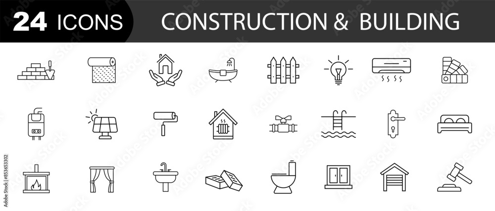 Icons set - construction, home repair tools. Real estate set of web icons in line style. Vector illustration Icons set - construction, home repair tools. Real estate set of web icons in line style. Vector illustration