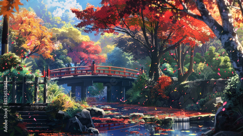 illustration art garden of autumn style art anime