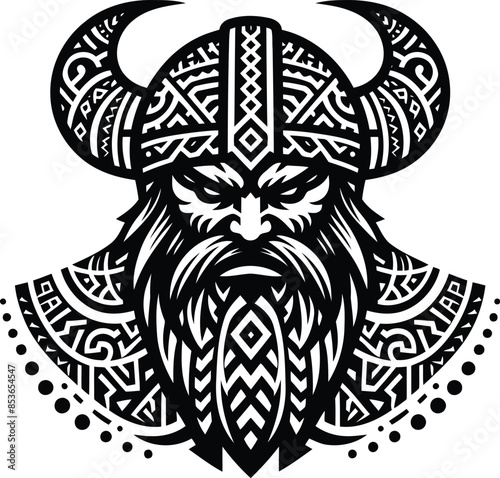 viking in silhouete with Polynesian ethnic pattern illustration