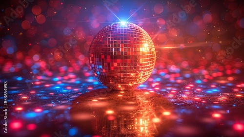 A multi-colored disco ball emits light with a bokeh effect against a dark background