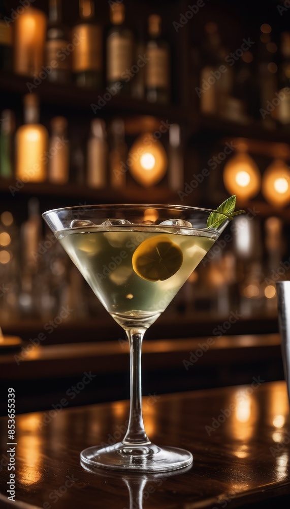 A classic cocktail in a martini glass garnished with a lime slice, perfectly capturing the essence of a sophisticated night out in a cozy, warmly lit bar A classic cocktail in a martini glass garnished with a lime slice, perfectly capturing the essence of a sophisticated night out in a cozy, warmly lit bar