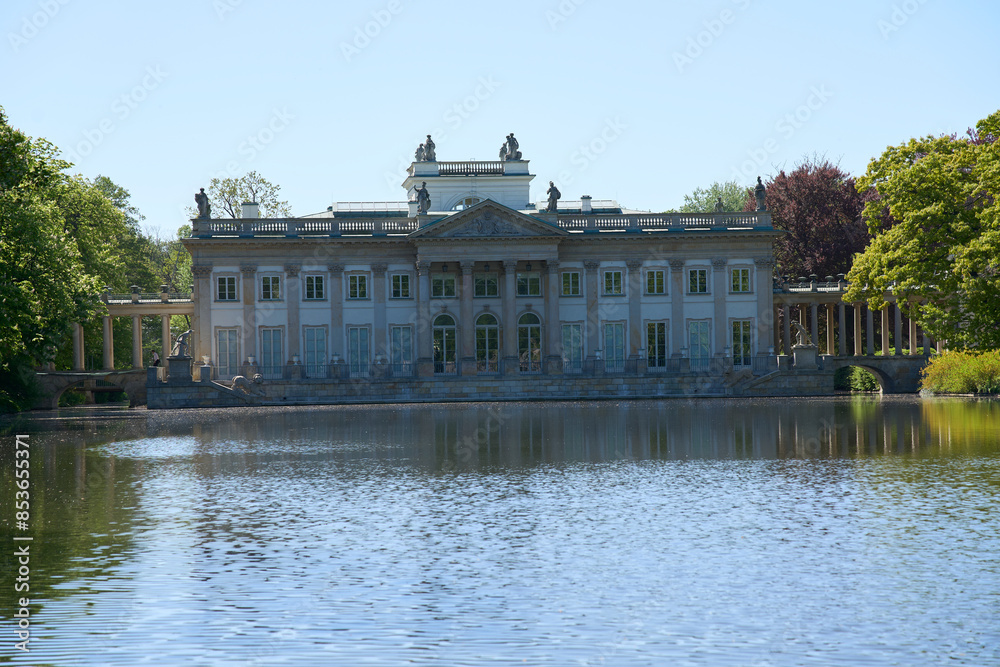 Beauty palace on isle at lake in baths park in Warsaw city in Poland Beauty palace on isle at lake in baths park in Warsaw city in Poland