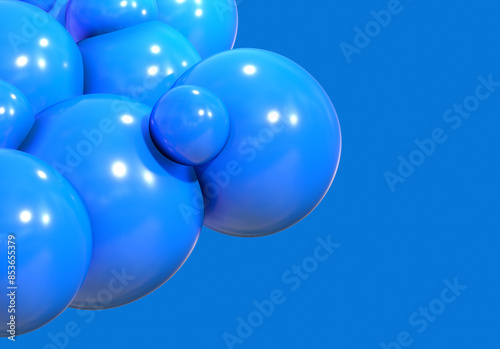 3D balls blue color balloon glossy 3d render shepres ball group background