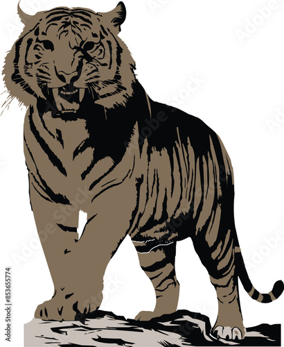 illustration of tigers. standing tiger running hunting pose 2024 photo