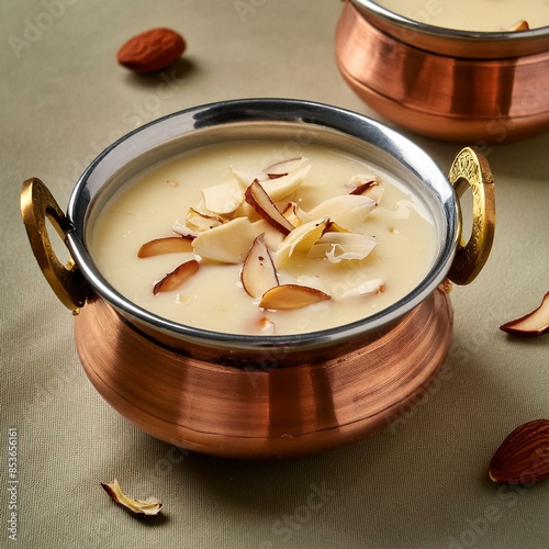 Indian special sweet food rabri or rabdi made with pure milk garnished with dry fruits photo