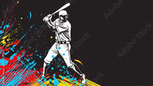 Baseball player. Baseball cap. Hitter swinging with bat. Abstract isolated vector silhouette.