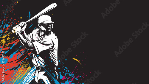 Baseball player. Baseball cap. Hitter swinging with bat. Abstract isolated vector silhouette.