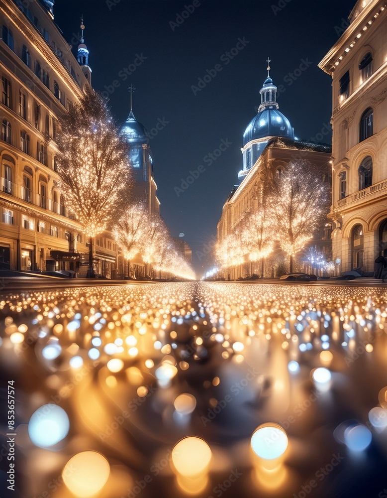 Fototapeta premium light, abstract, night, lights, blur, christmas, city, bokeh, street, traffic, defocused, car, dark, bright, 