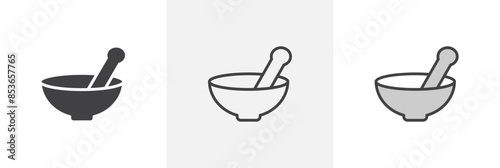 Mortar pestle flat thin line icon collection.