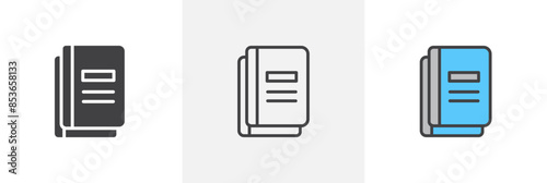 Book copy flat thin line icon collection.
