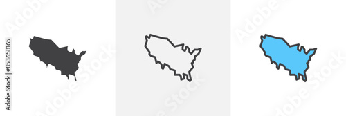 America map flat thin line icon collection.