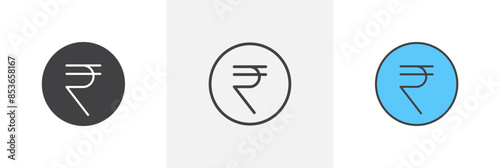 Indian rupee flat thin line icon collection.