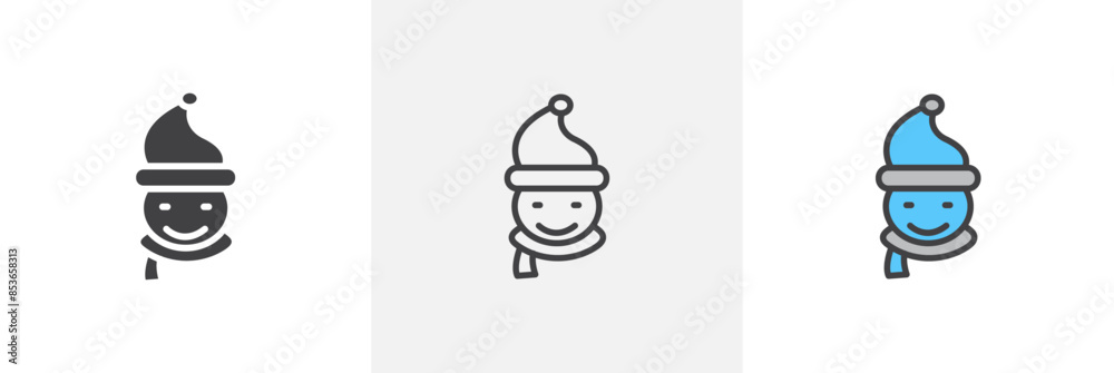 Snowman head flat thin line icon collection. Snowman head flat thin line icon collection.