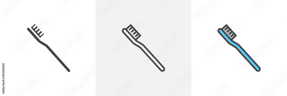 Toothbrush flat thin line icon collection. Toothbrush flat thin line icon collection.