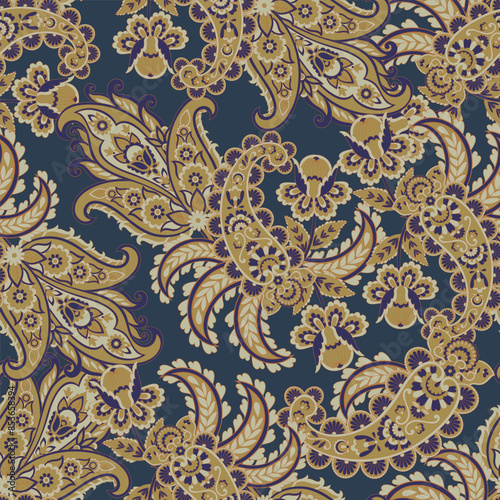 Damask Paisley seamless vector pattern for fabric design. Vintage textile backgournd photo