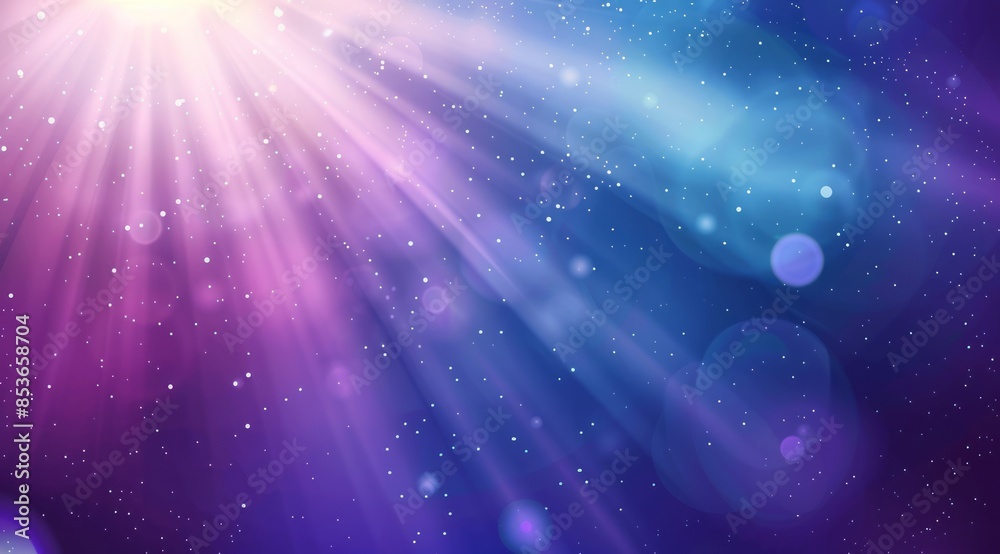 Fototapeta premium Purple and blue gradient background with sun rays, dots, spotlights and glowing effect